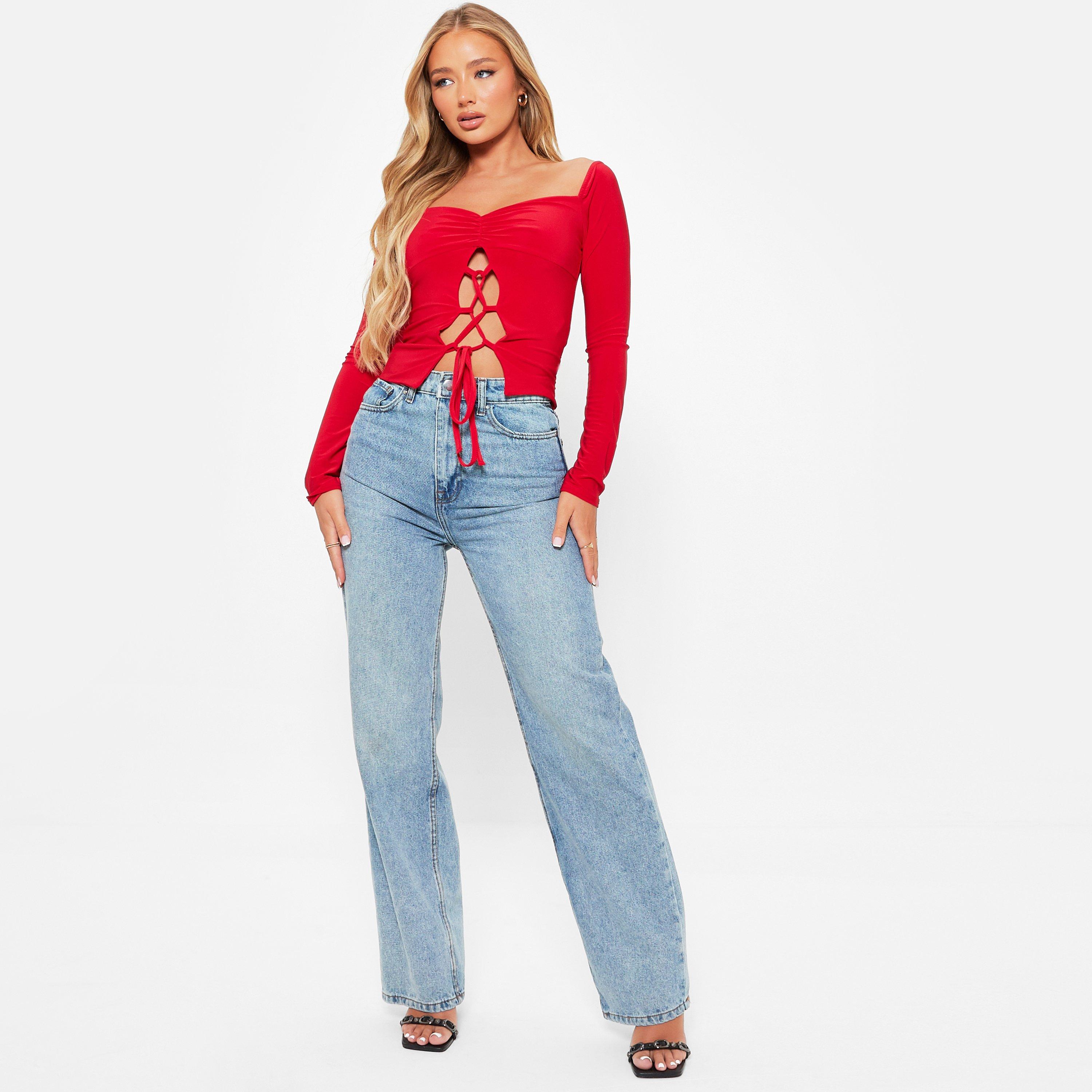I Saw It First ISAWITFIRST Lace Up Ruched Bust Double Layered Crop Top