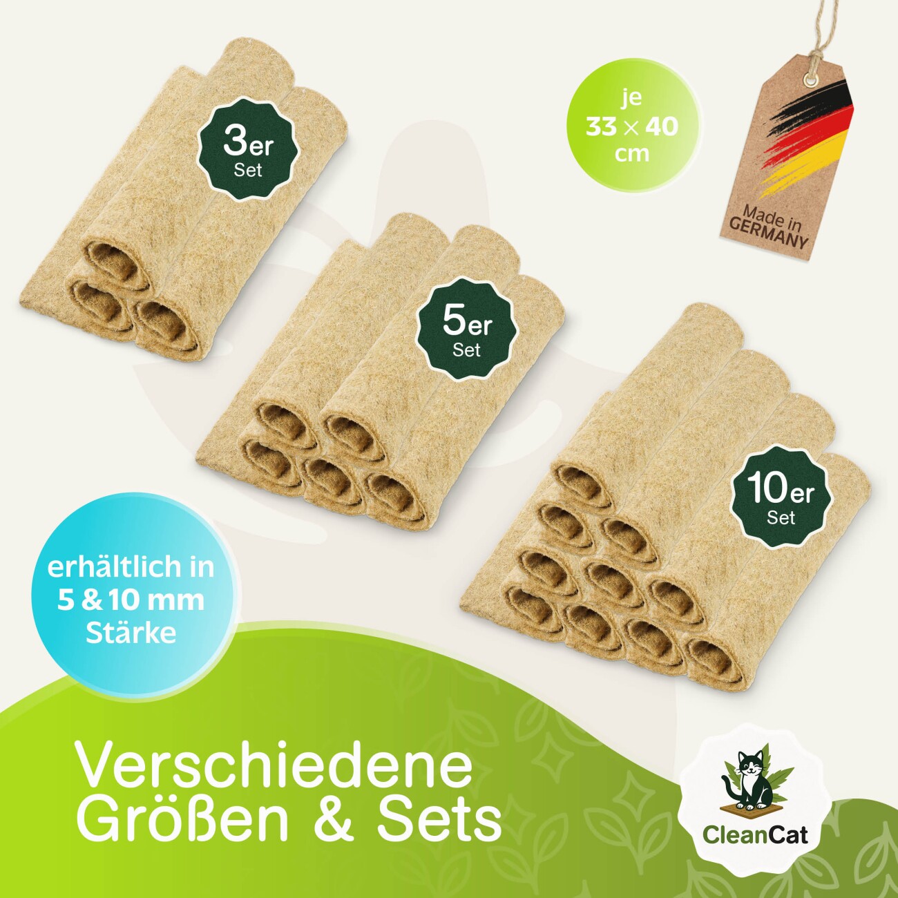 Rohrschneider CleanCat Hanfmatte 5 mm stark als Katzenstreu-Ersatz, zuschneidbar, geruchsneutralisierend 5