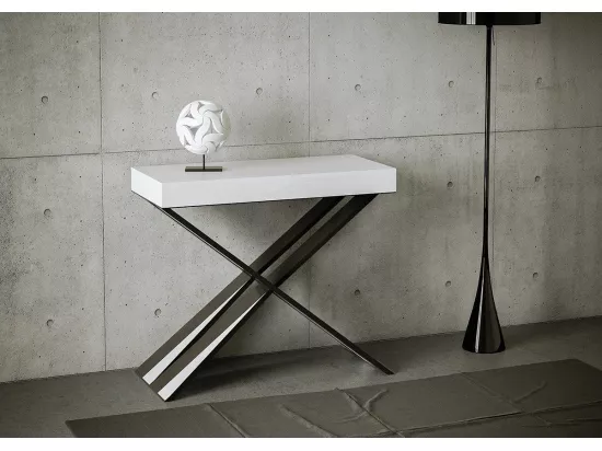 Console extensible 90x40/300 cm Diago Frêne Blanc cadre Anthracite