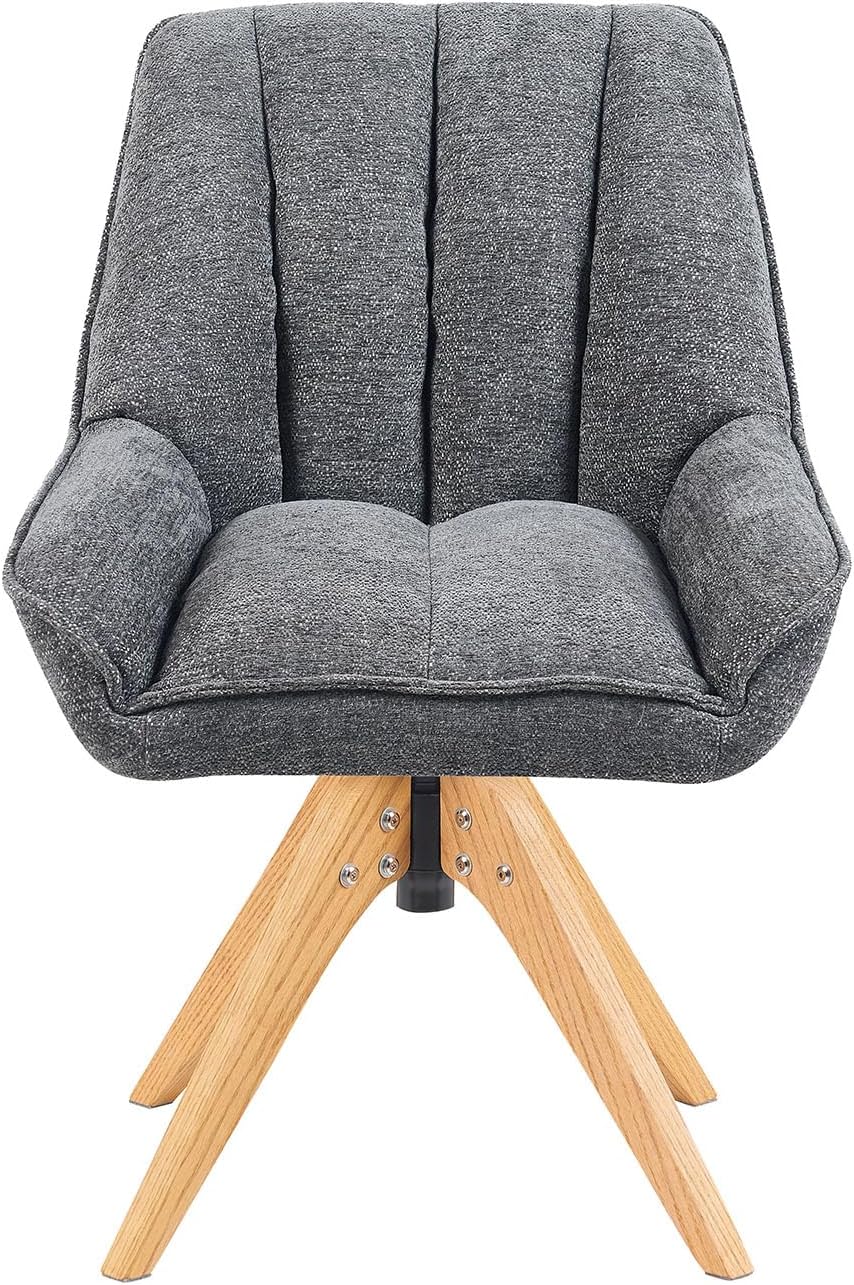 DUBI Möbel Esszimmerstühle 2er Set 360° drehbar mit Taschenfederkern, hoher Sitzkomfort, bis 150 kg belastbar, abriebfester Stoff Grau, Eiche Massivholzgestell geölt (Natur), Mika-Lio