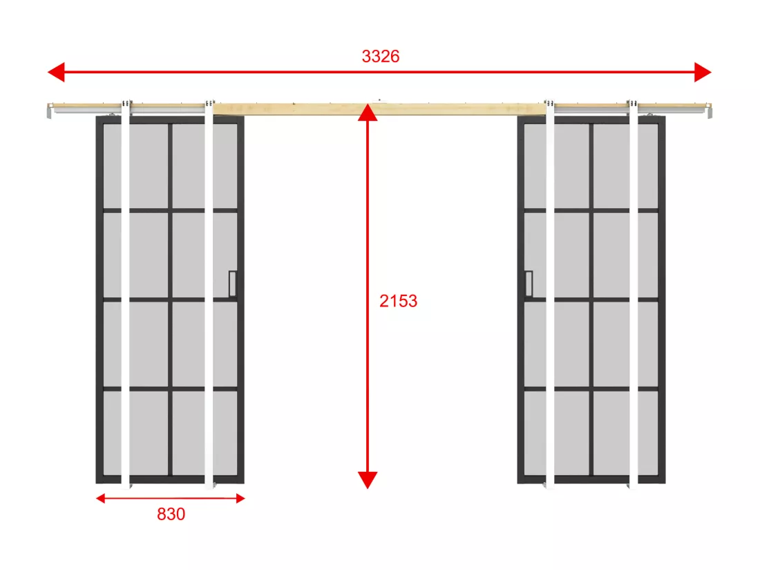 Porte coulissante double avec système à galandage en aluminium et verre trempé dépoli - 2 x H205 x L83 cm - WILDEN II