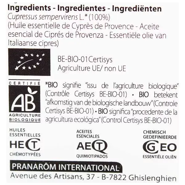 Óleo Essencial de Cipreste Evergreen Orgânico Pranarom 5ml