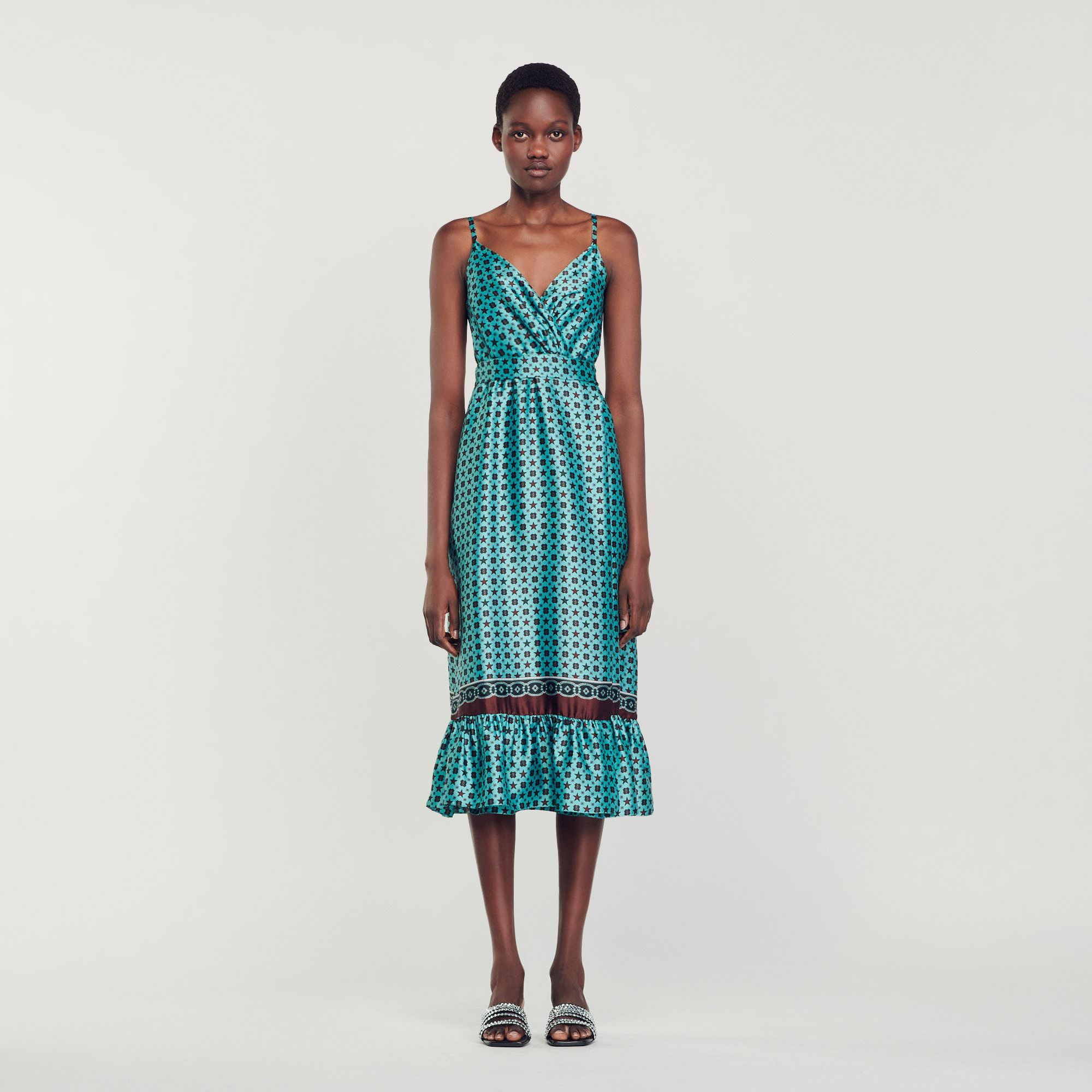 Robe midi satinee imprimee