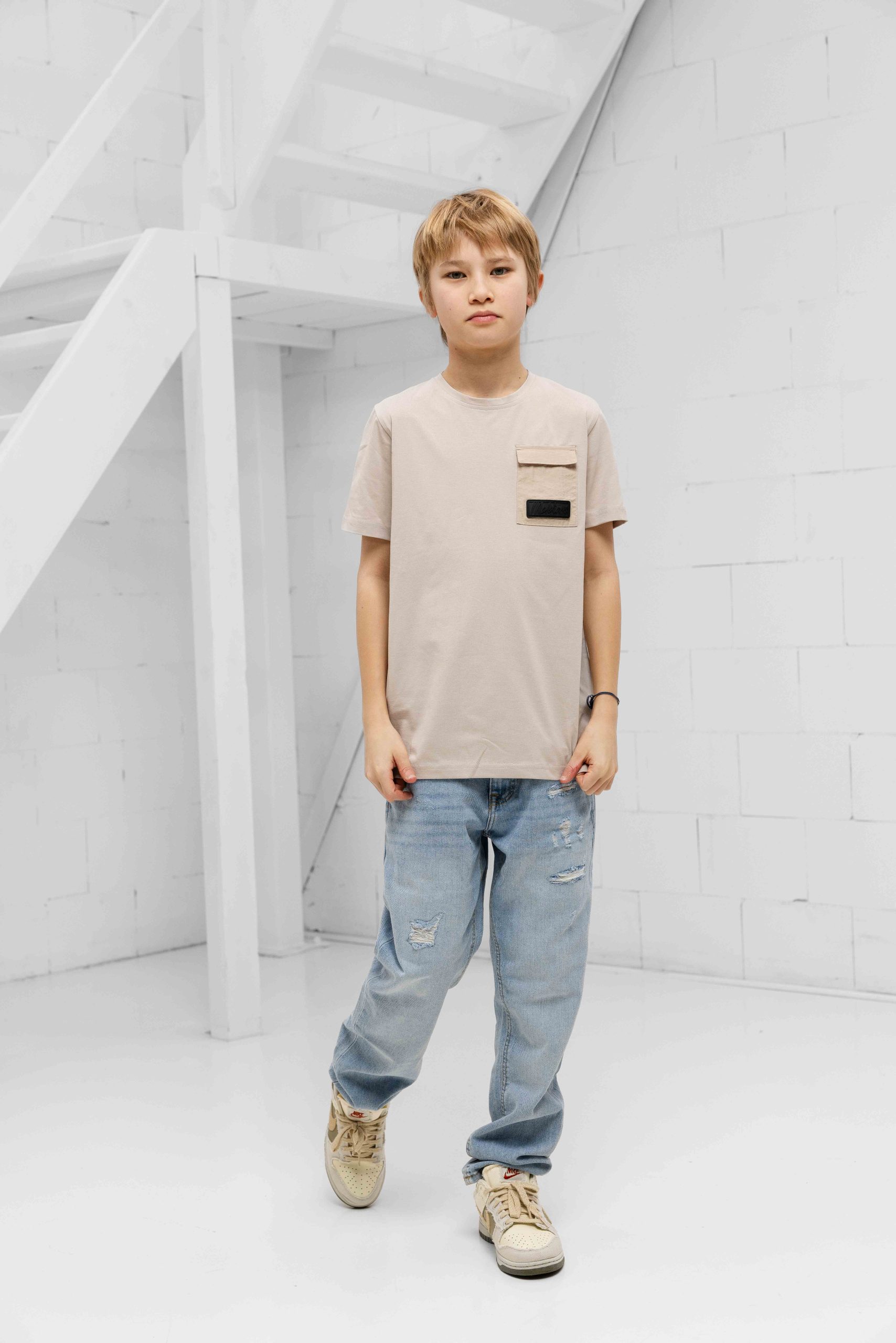 Malelions Nylon Pocket T-Shirt Kids Beige