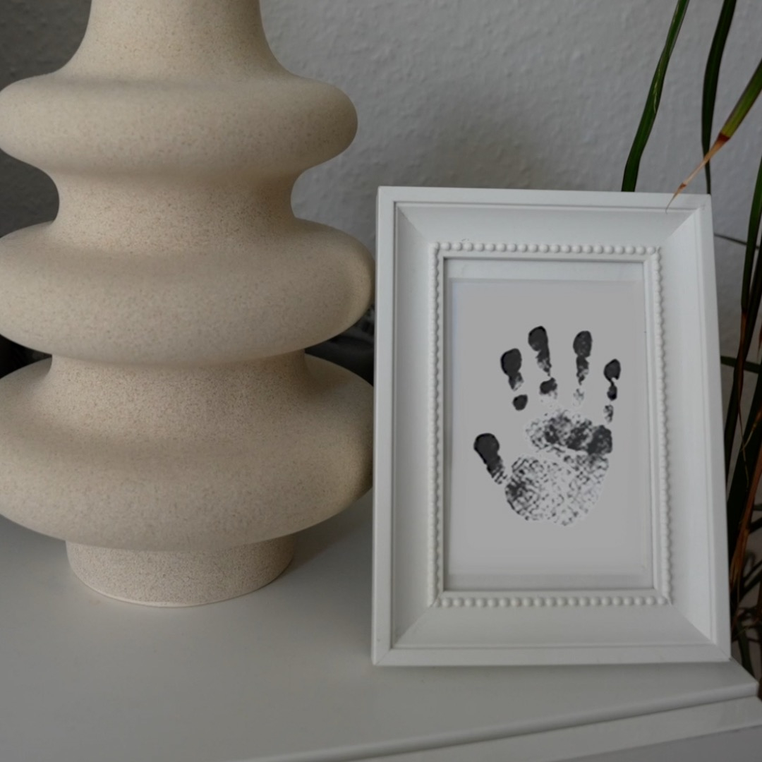 (3-tlg. Set) Baby DIY Handabdruck / Fussabdruck Stempelkissen Clean Touch Neugeborenen Abdruck inkl. Karton Vorlage - Schwarz