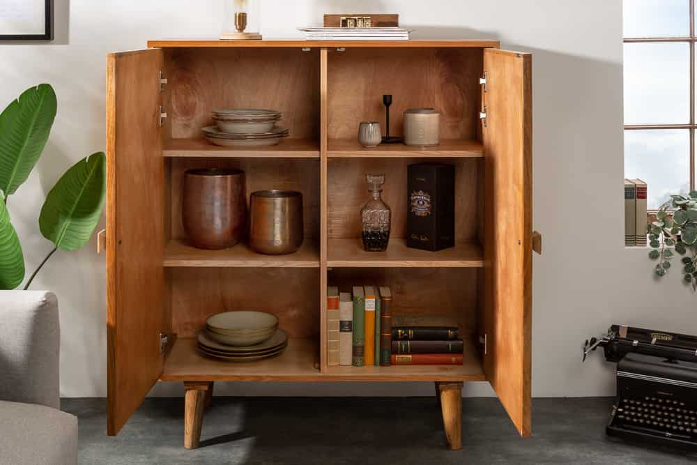 Massives Highboard LONG ISLAND 120cm Mangoholz mit aufwendiger Front