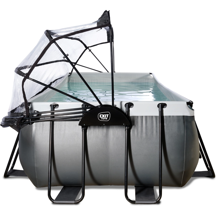 EXIT Black Leather Pool 400x200x100cm mit Sandfilterpumpe und Abdeckung und Wärmepumpe - schwarz