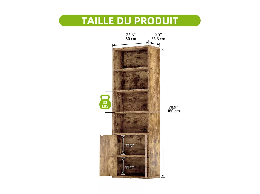 YITAHOME Bibliothèque à 4 Niveaux avec 2 Portes, Rangement Haut pour Chambre à Coucher, Salon, Bureau, Brun Rustique