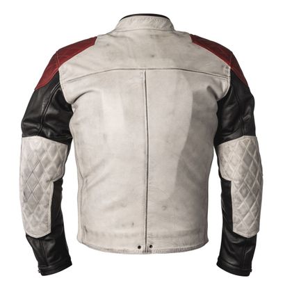 Blouson Helstons TRACKER CUIR RAG - Blanc / Rouge