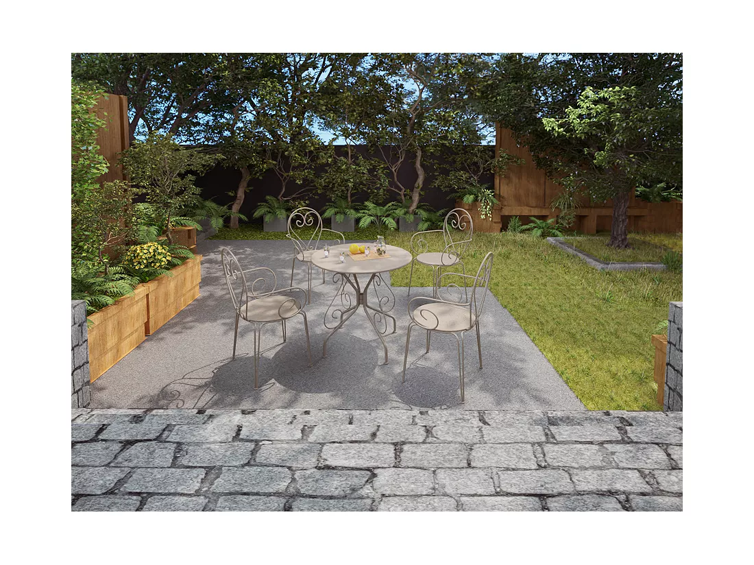 Lot de 4 fauteuils de jardin empilables en métal façon fer forgé - Beige - GUERMANTES de MYLIA