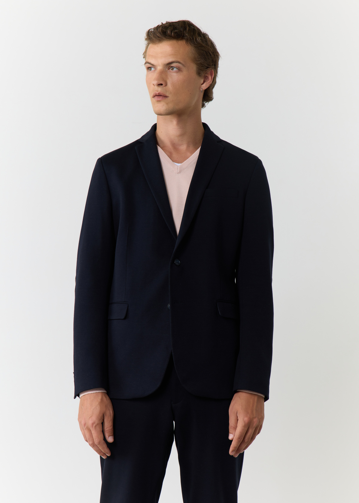 Veste coordonnable Regular en coton mélangé uni bleu marine à capuche amovible
