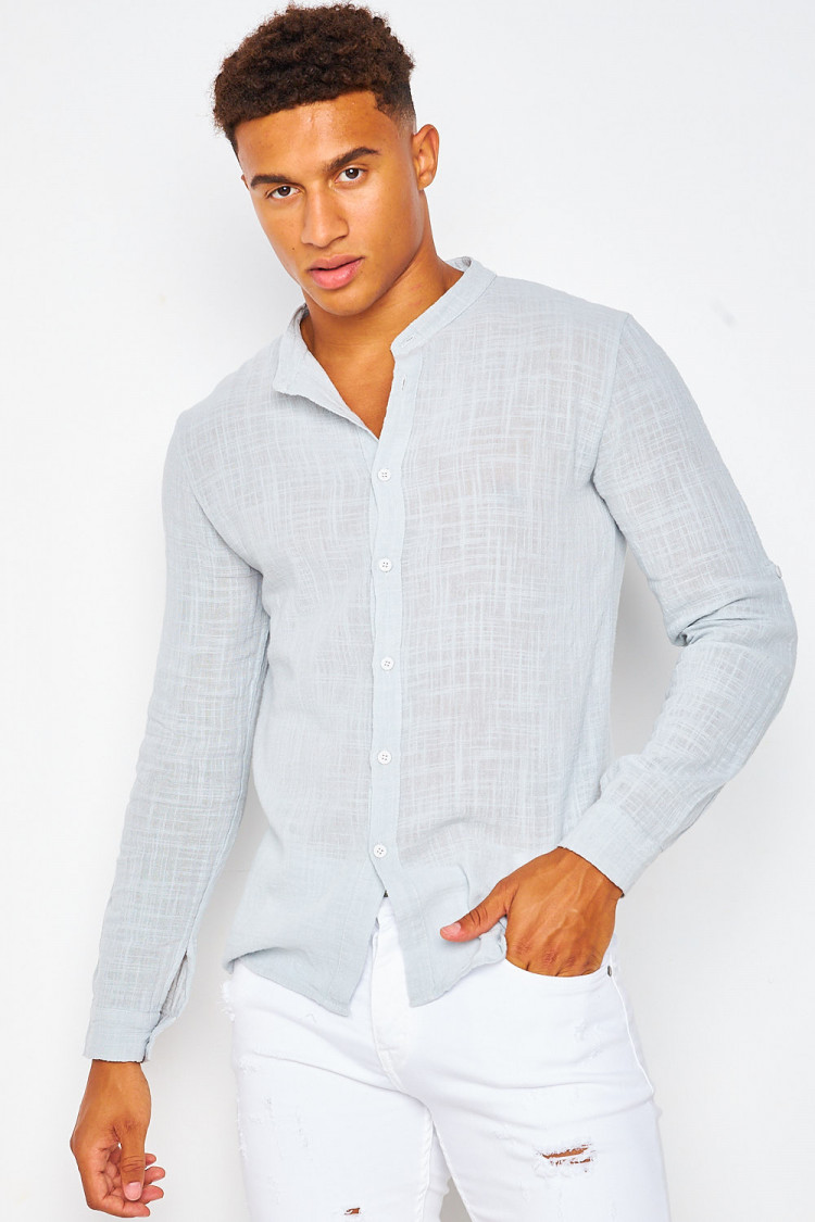 Chemise grise en coton col officier