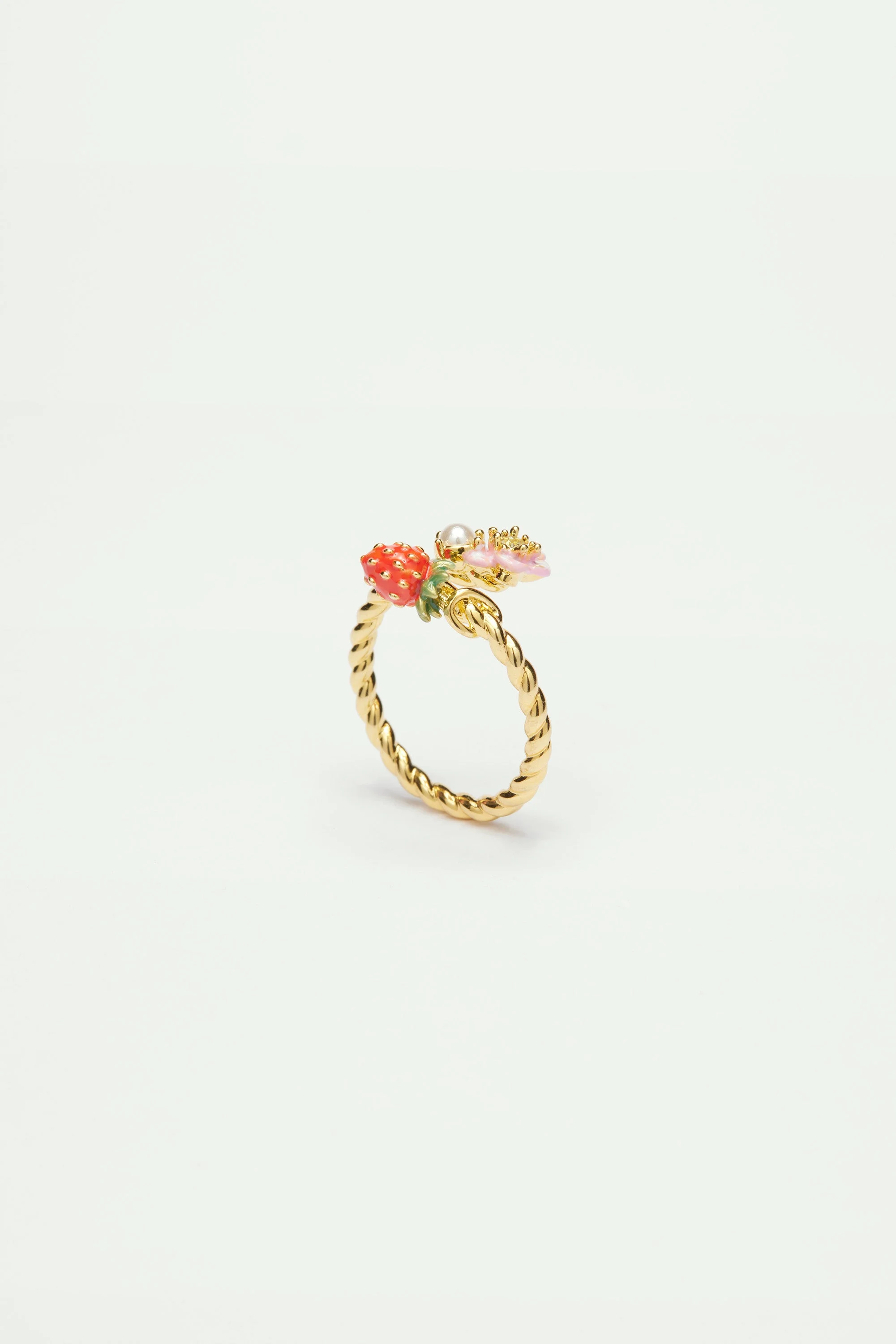 Bague ajustable fraise des bois et fleur | Multicolore