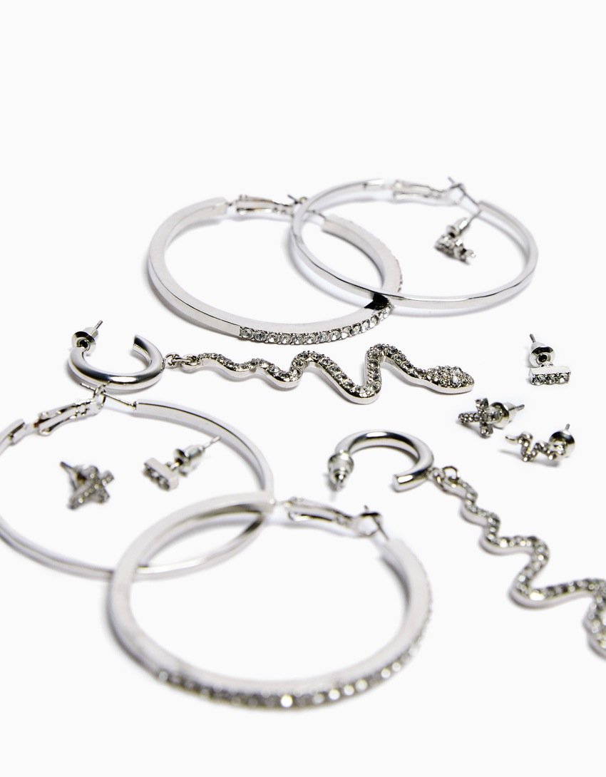 Conjunto de 6 pares de brincos de argola em cascata com design cruzado