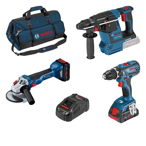 COMBI-KIT 3 18V TOOLS: GSR + GWS + GBH + 2 PROCORE18V BATTERIES (1 OF 4.0 AH + 1 OF 8.0 AH) + GAL CHARGER + PROFESSIONAL TOOL BAG
