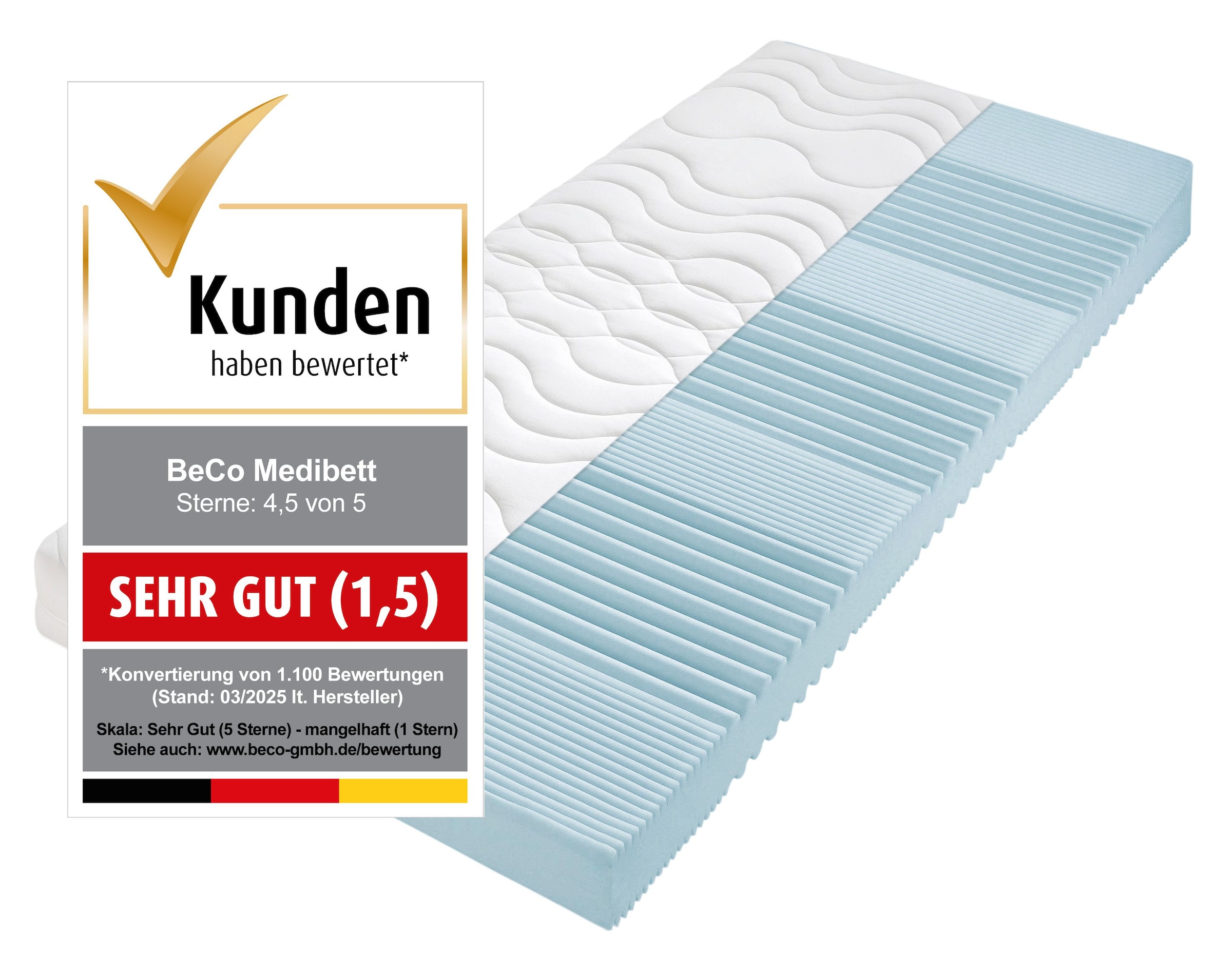 Beco Komfortschaummatratze »Medibett« 15 cm hoch Raumgewicht: 28 kg/m³ 1 Stk. tlg. Matratze in vielen Grössen erhältlich! In 90x200 und 140x200 cm