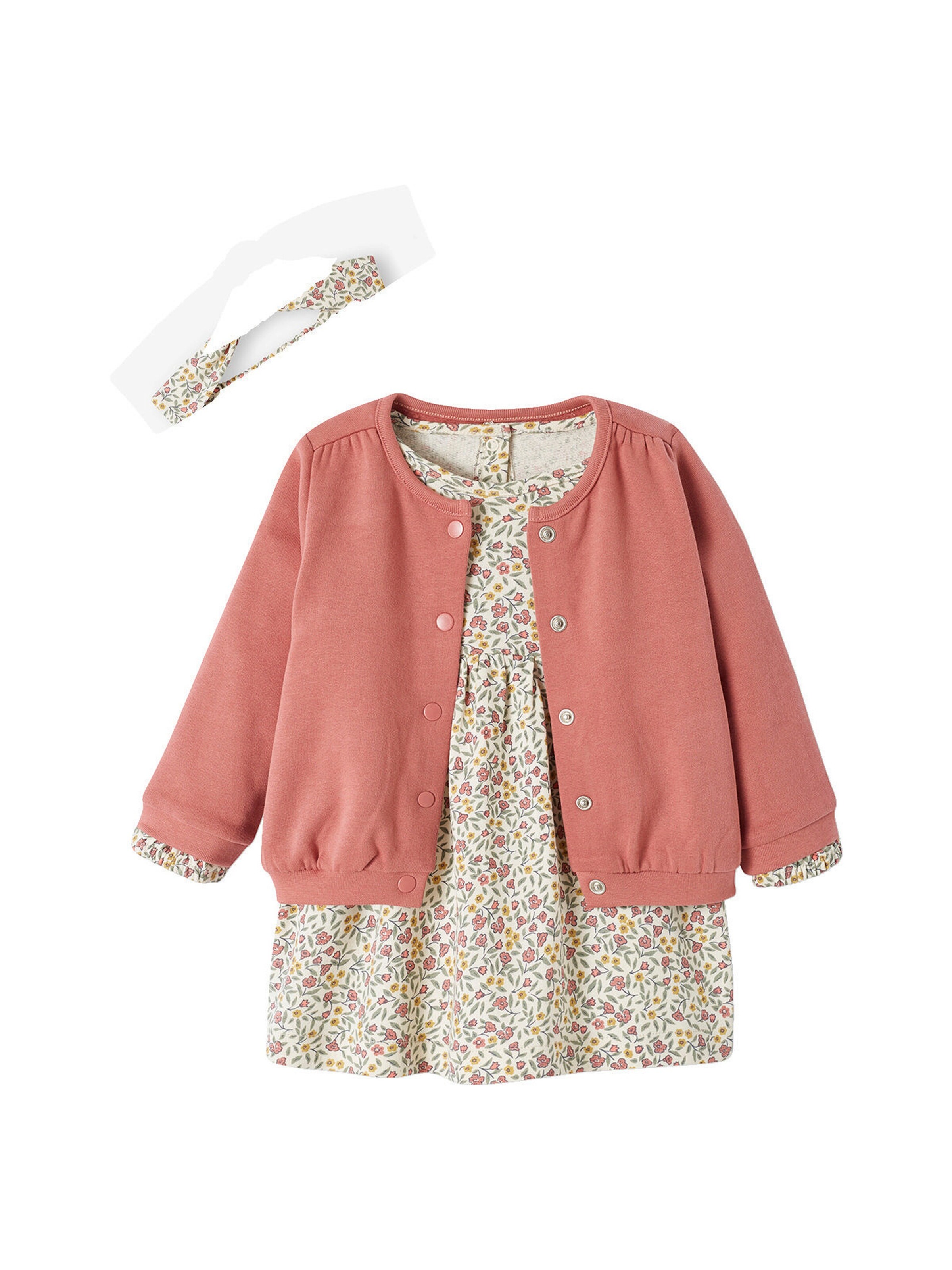 Vertbaudet Mädchen Baby-Set: Kleid, Strickjacke & Haarband altrosa