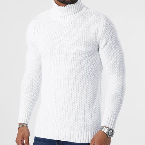 Pull Col Roulé Grosses Mailles 0190 Blanc