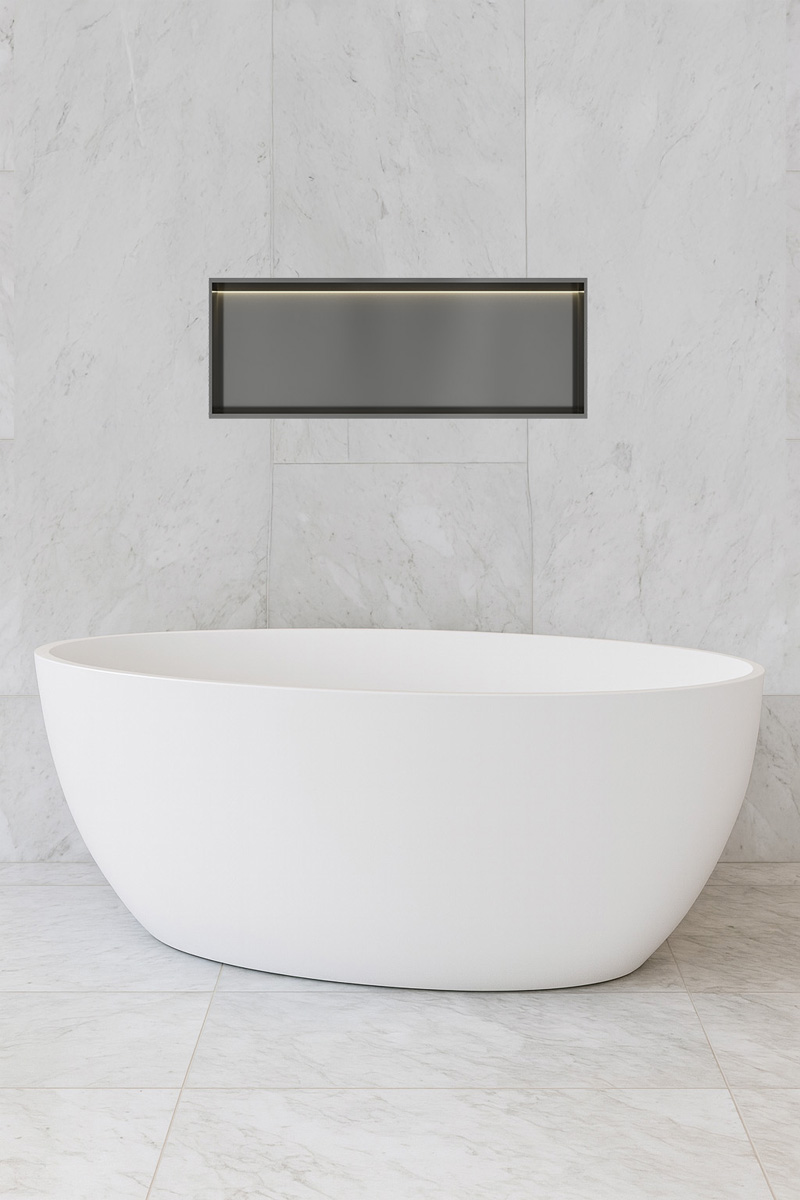 Hotbath &More inbouwnis met verlichting 30x80x10cm geborsteld gunmetal PVD