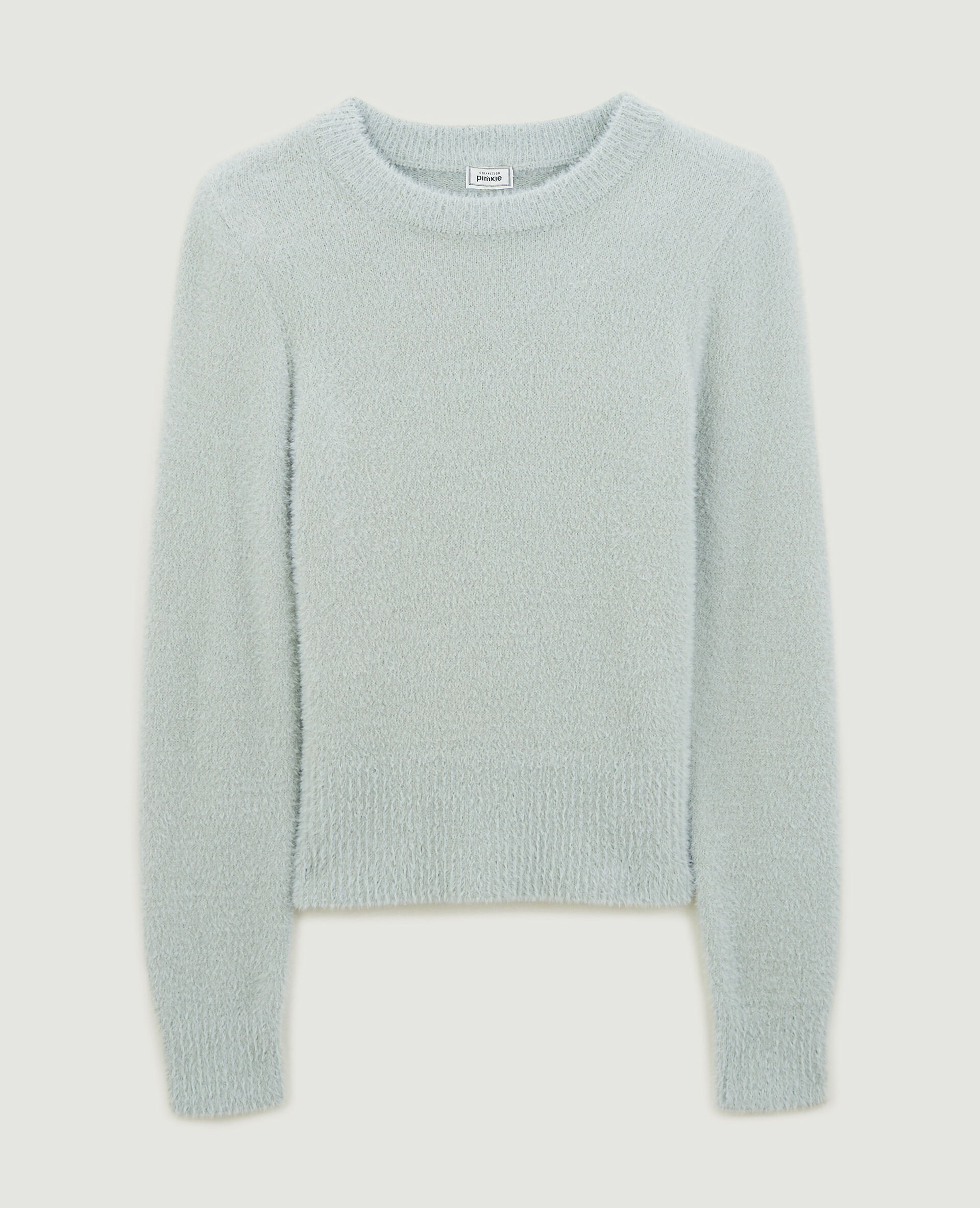 Pull en maille poilue et extensible - Vert de gris