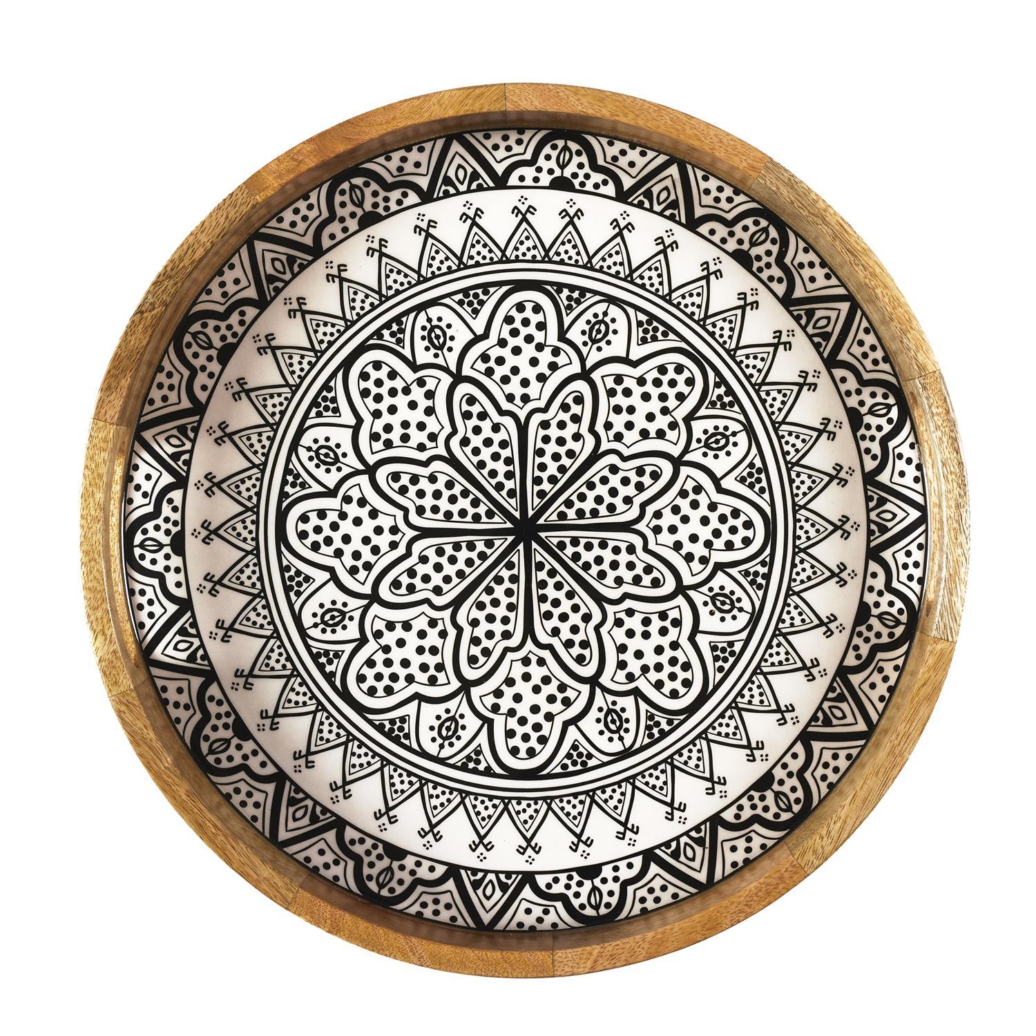 PLATEAU ROND MANGUIER DUNE NOIR 35CM