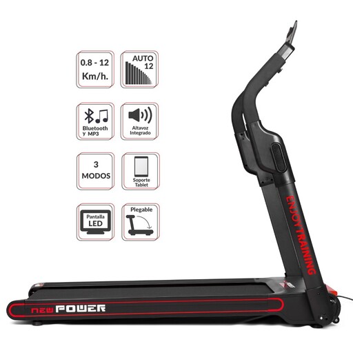 Esteira elétrica dobrável Newpower-Feeltech (1000 W) até 12 km/h + suporte para tablet e Bluetooth