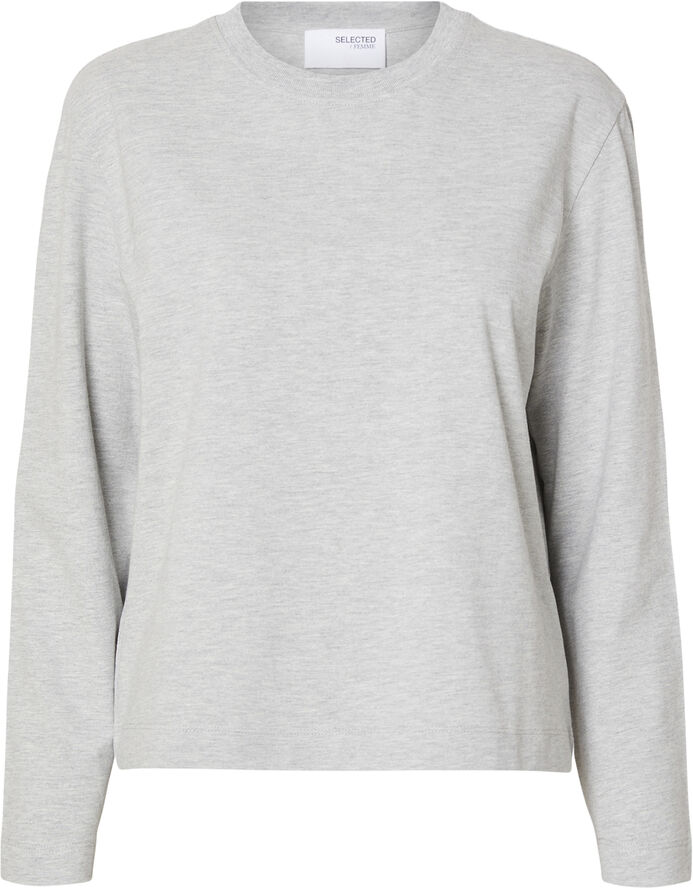 Selected Femme SLFESSENTIAL LS BOXY TEE NOOS Grå