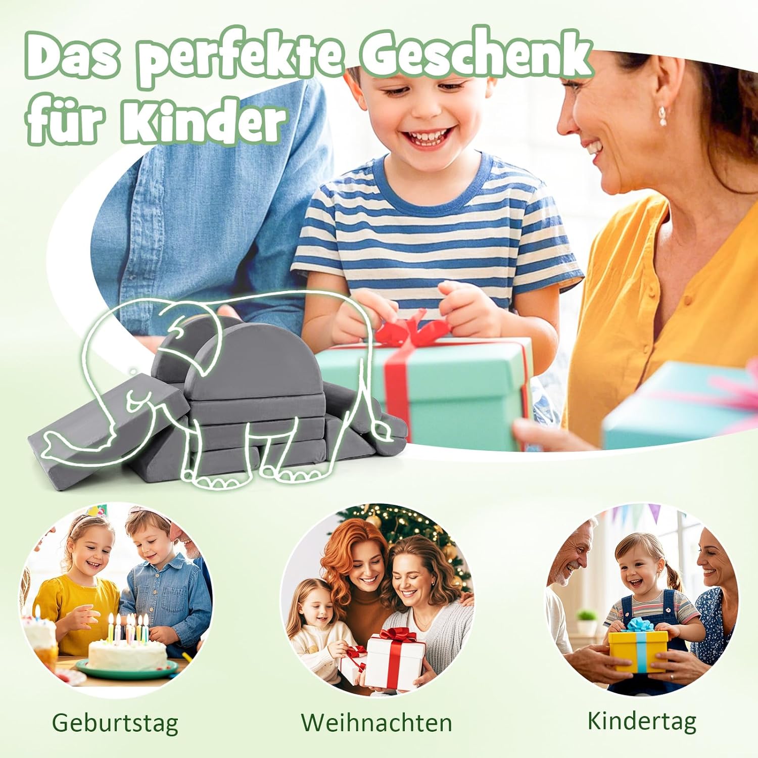 COSTWAY 14 teiliges modulares Kindersofa, Spielsofa aus Schaumstoff, Bausteine-Sofa zum Klettern & Krabbeln, Kinderspielcouch ausklappbar für Kinderzimmer, Spielzimmer (Grau)