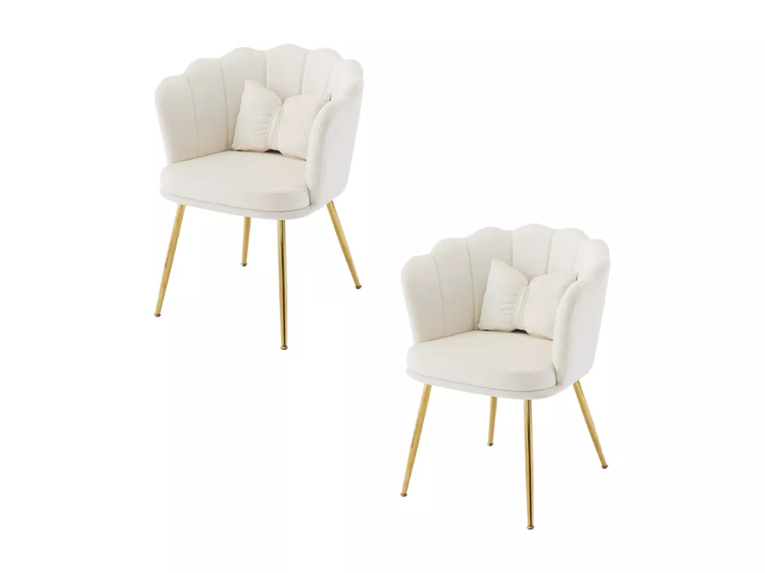 Haobosic - Set de 2 Chaises Modernes en Velours avec Dossier en Forme de Pétale, Pieds en Métal Doré, Coussins Confortables pour Salon