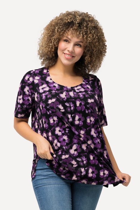 T-Shirt, Batikdruck, A-Linie, Herzausschnitt, Halbarm