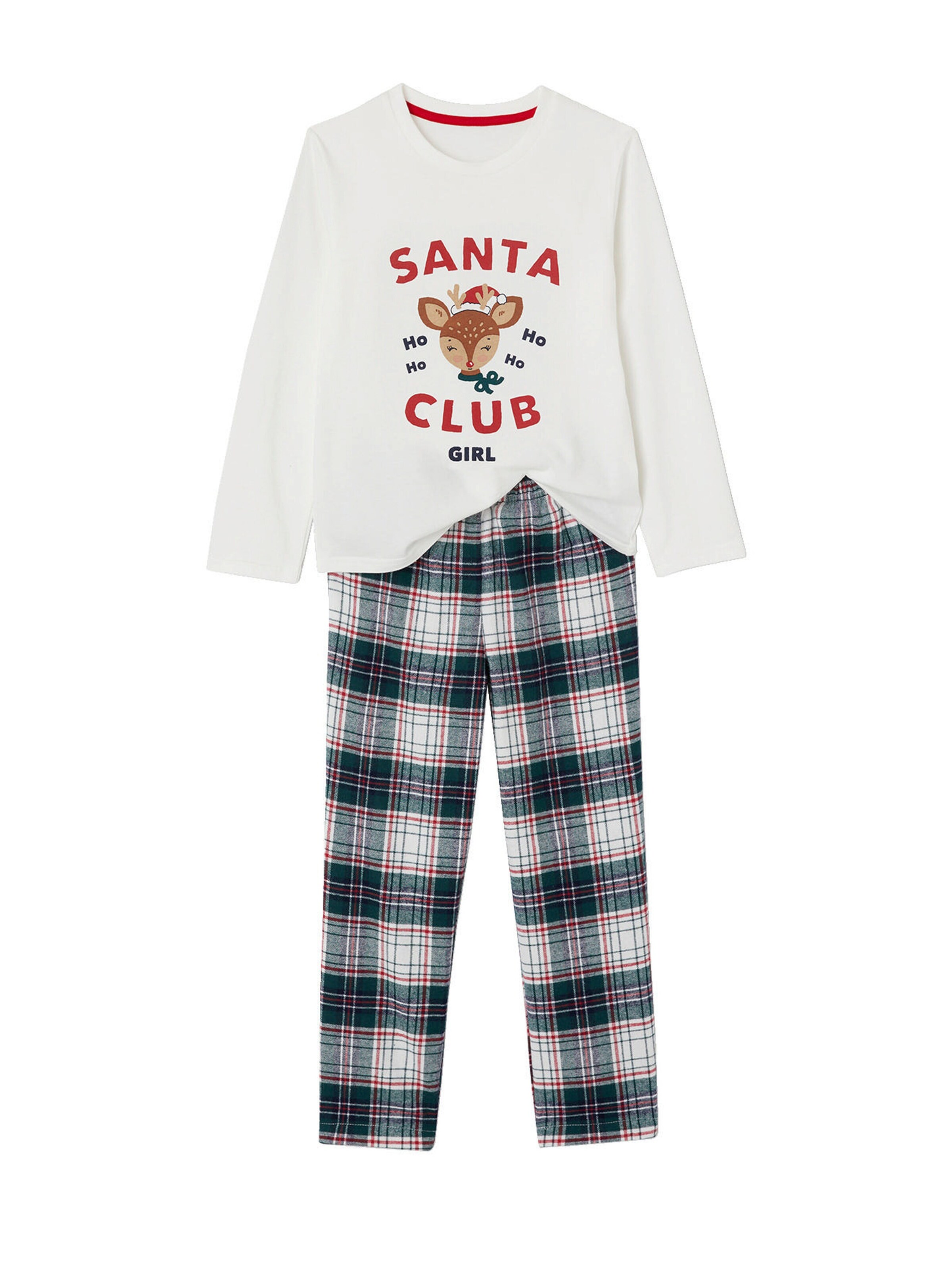Vertbaudet Mädchen Schlafanzug SANTA CLUB, Capsule Collection FAMILY wollweiß