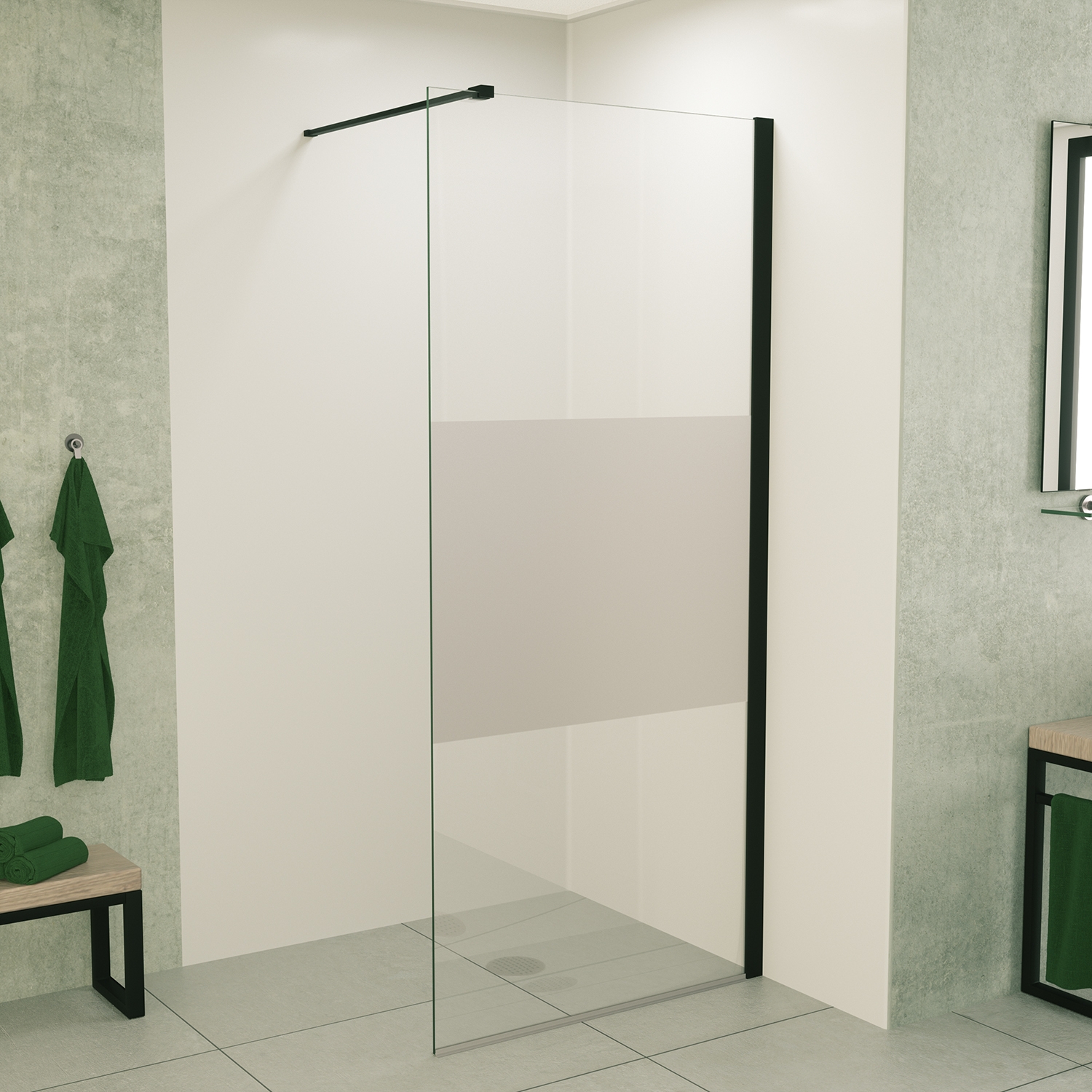 Mueller Slimline inloopdouche 80cm schaamband anti-kalk inclusief mat zwart profiel & stang