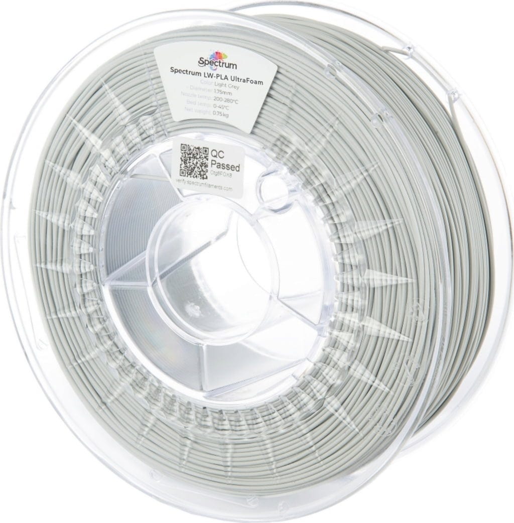 Spectrum  LW-PLA UltraFoam Light Grey, 1,75 mm / 750 g    PLA Filament mit Schaumbildungstechnologie in Light Grey