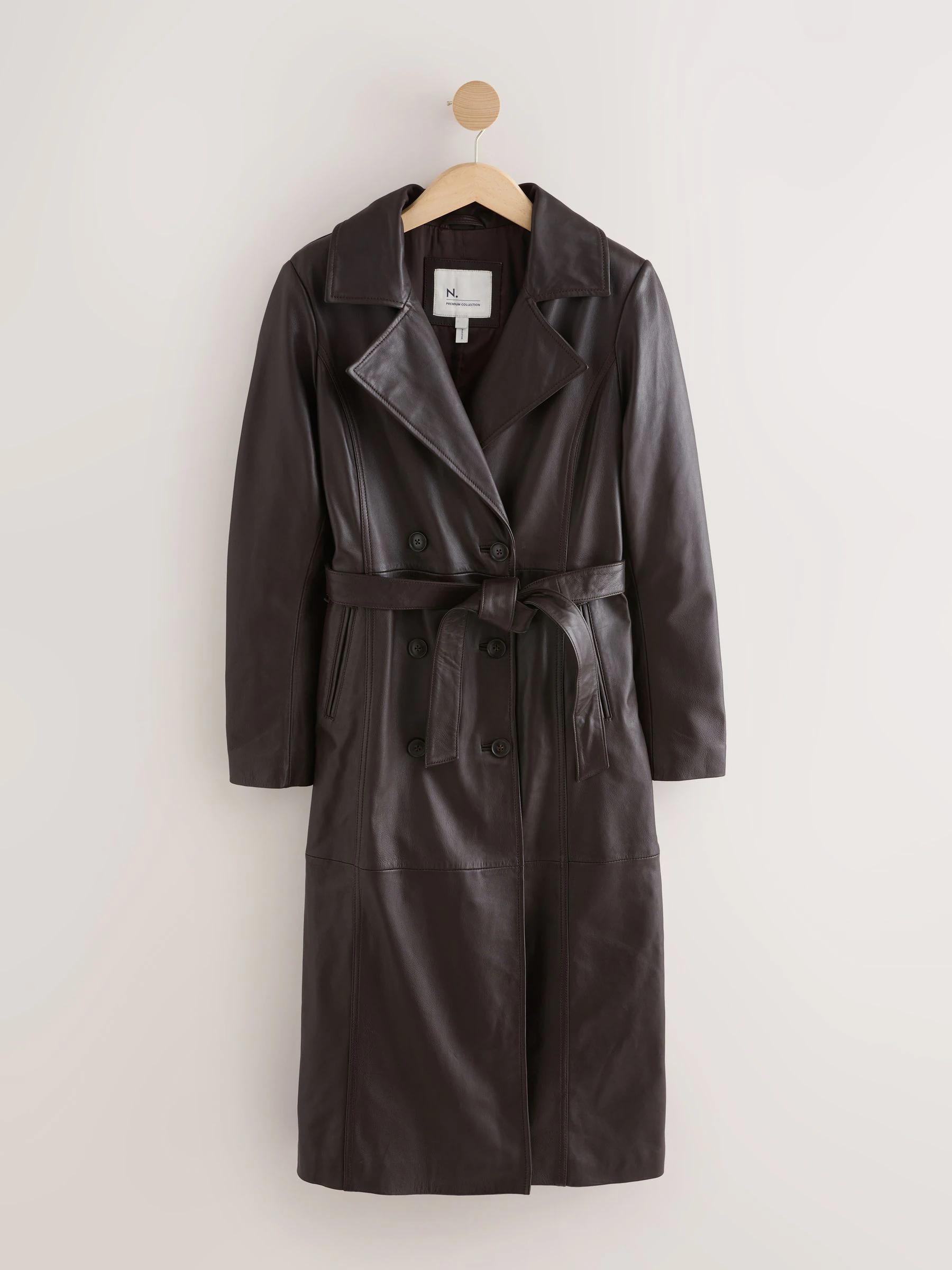 Chocoladebruin - N. Premium trenchcoat van echt leer