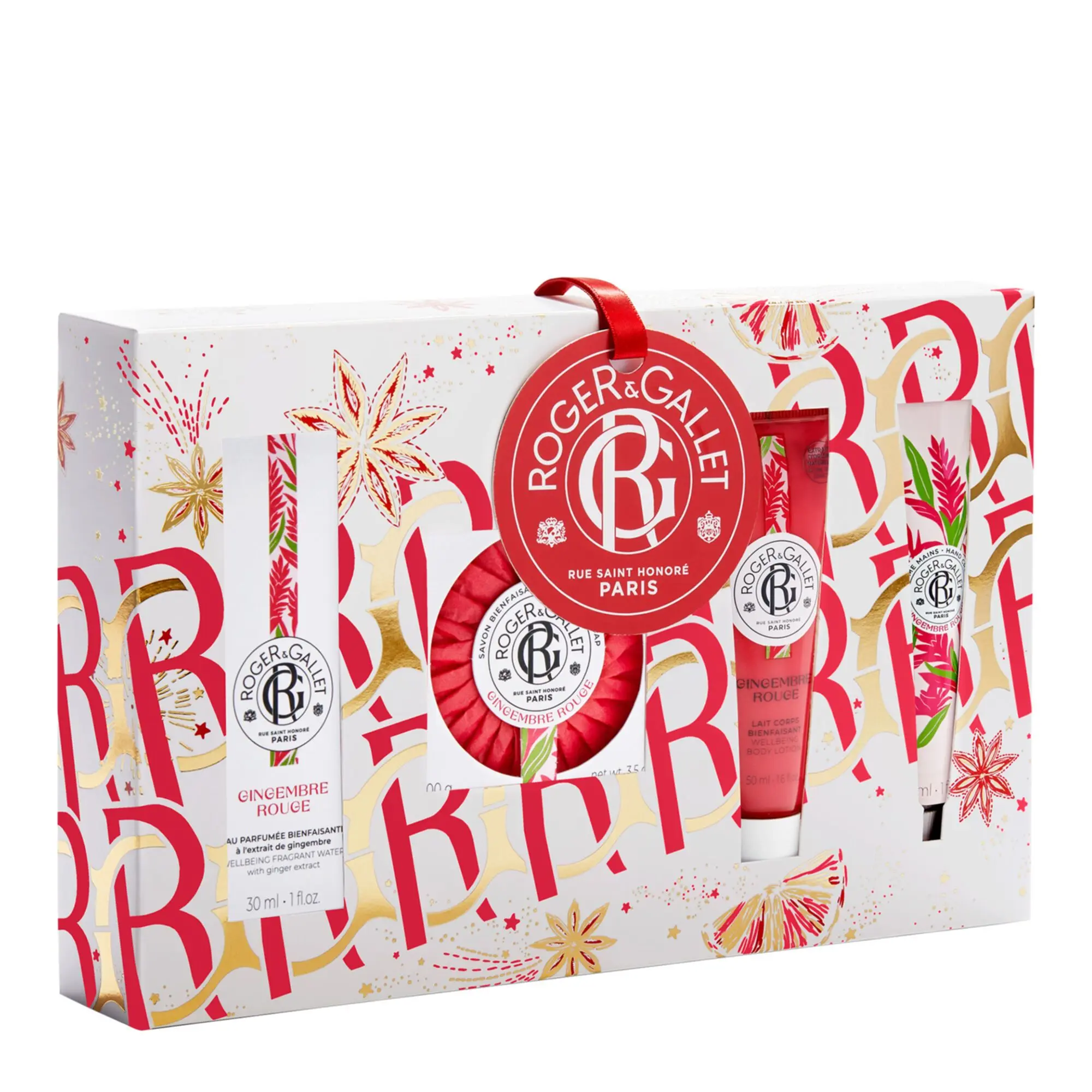 Roger&Gallet - Coffret Gingembre Rouge Eau Parfumée 30ml, Savon, Gel Douche & Lait Corps- Femme