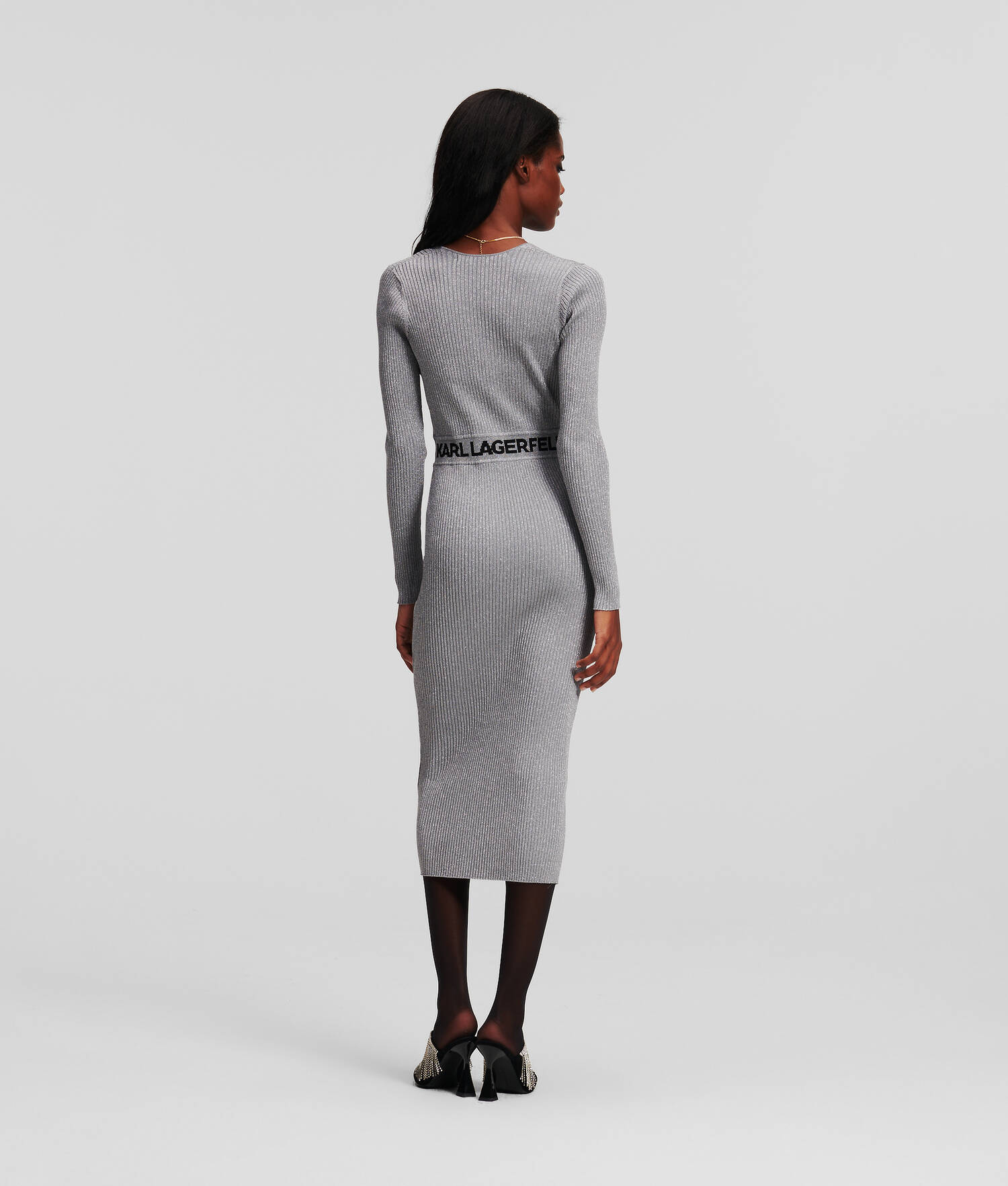 ROBE TRICOT EN LUREX À MANCHES LONGUES AVEC LOGO KARL