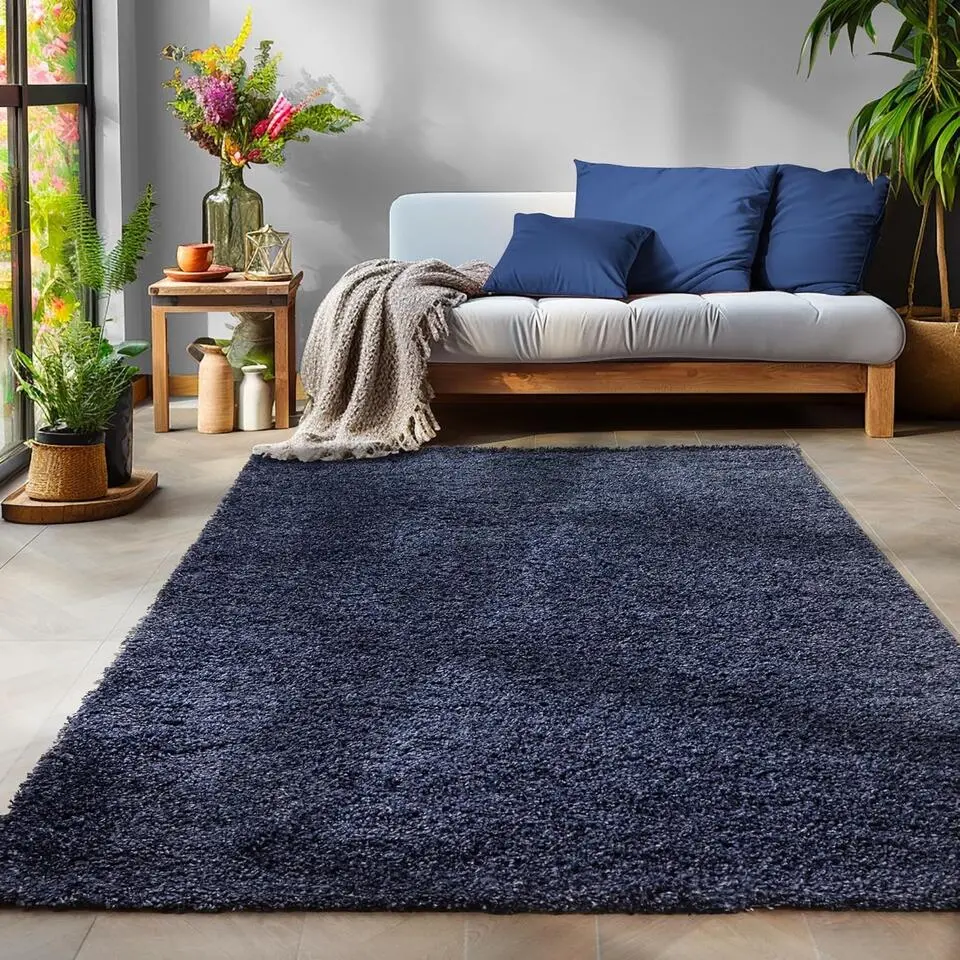 Basic Shaggy vloerkleed Donker Blauw Hoogpolig - 200x290 CM