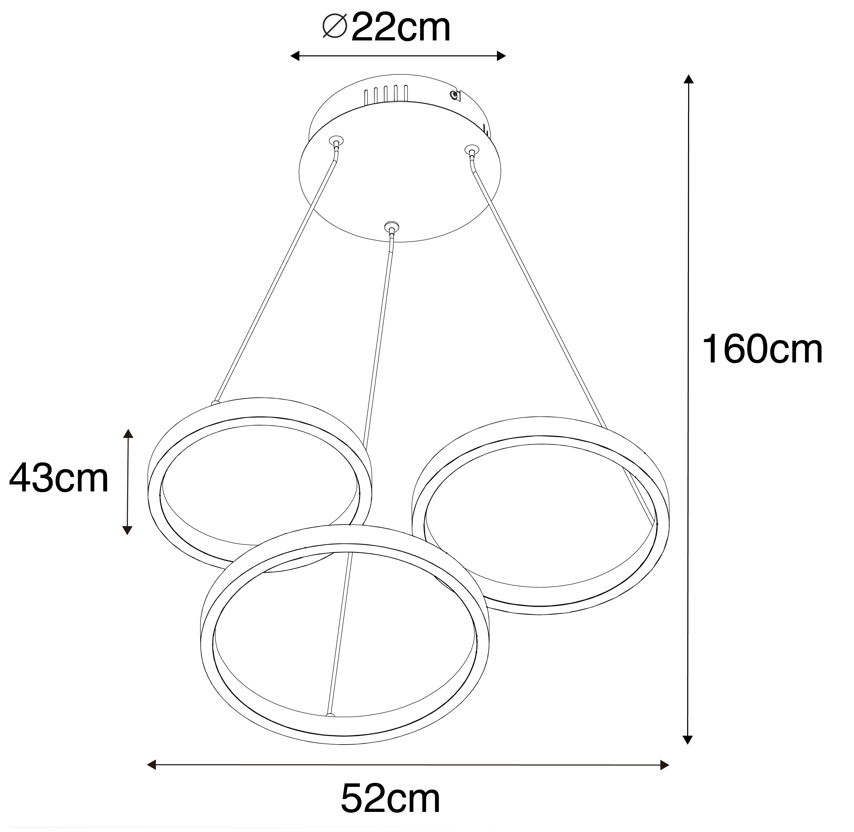 Hanglamp goud incl. LED 3-staps dimbaar 3-lichts - Rondas