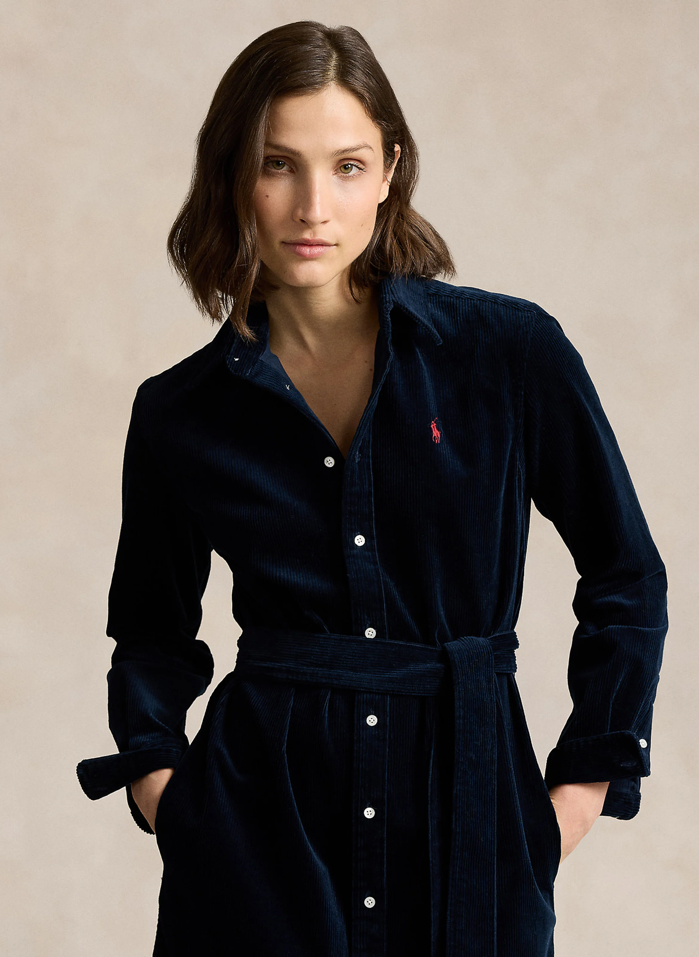 Robe-chemise midi en velours côtelée | Bleu