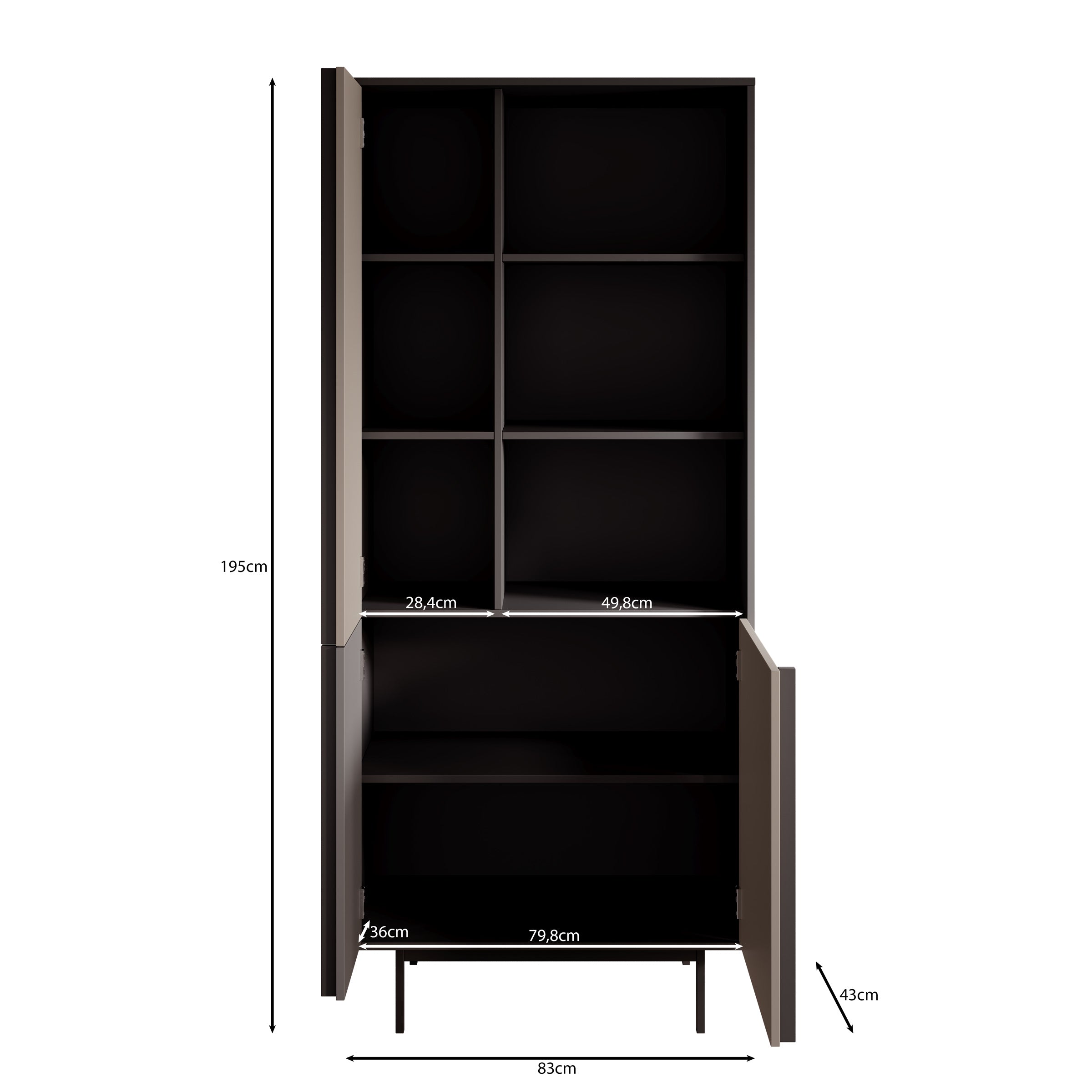 Antigo - Boekenkast - Eiken/Antraciet - 83x43x195 cm