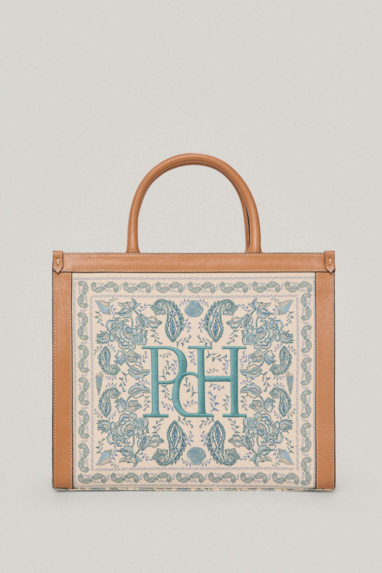 Bolsa tote em lona e couro com estampa azul marinho - Azul