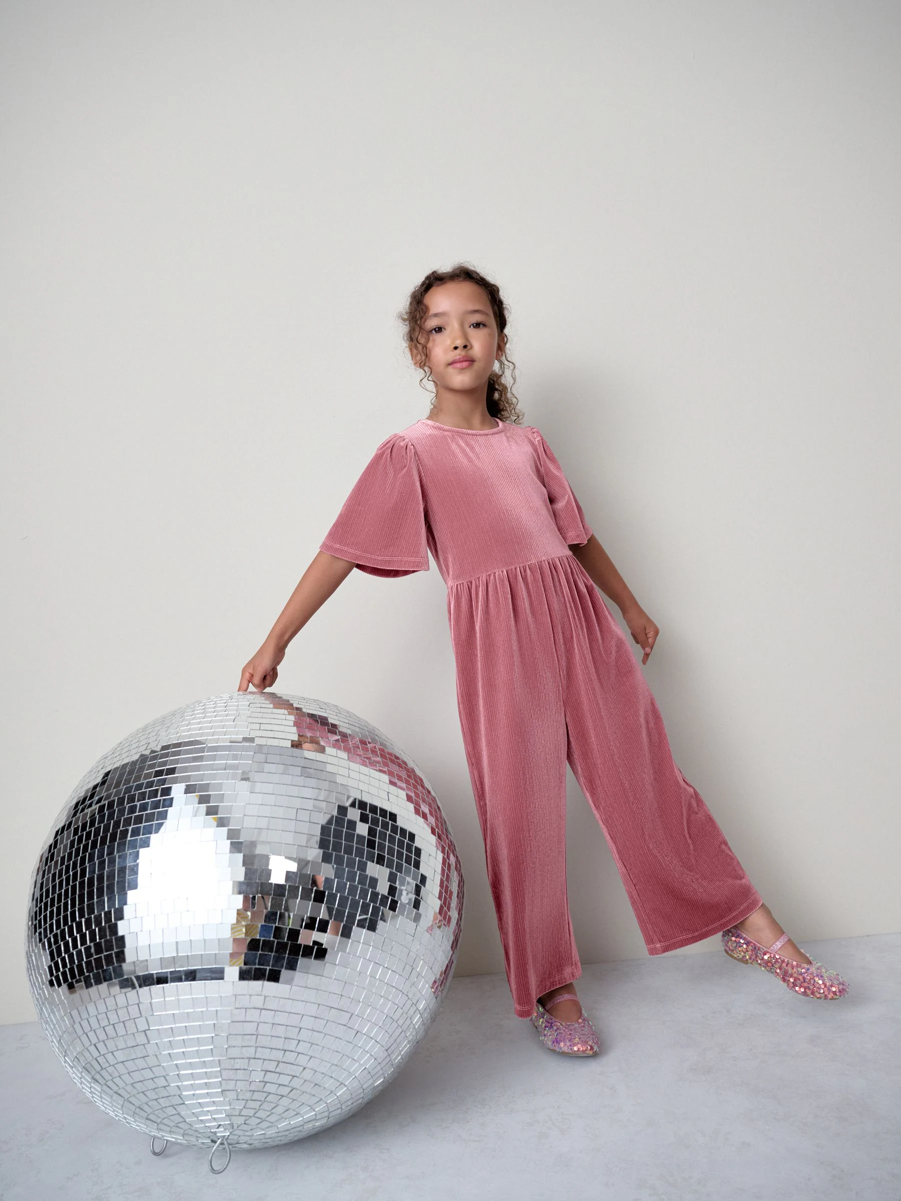 Roze - Velours jumpsuit (3-16jr)