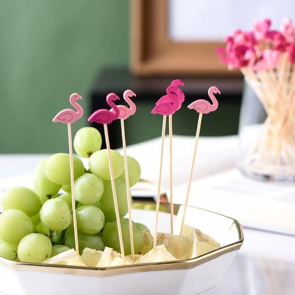(95er Set) Cocktail Sticks Fingerfood Sommer Party Spiesse Deko Zahnstocher - Flamingo