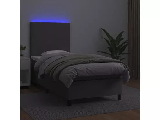 Sommier tapissier et matelas et LED Gris 90x190 cm Similicuir