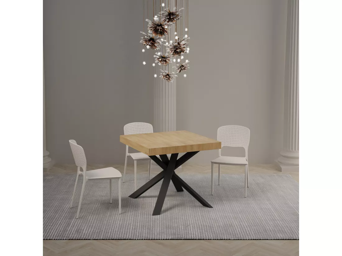 Table extensible 90x90/194 cm Clerk dessus Chêne Nature pieds Anthracite