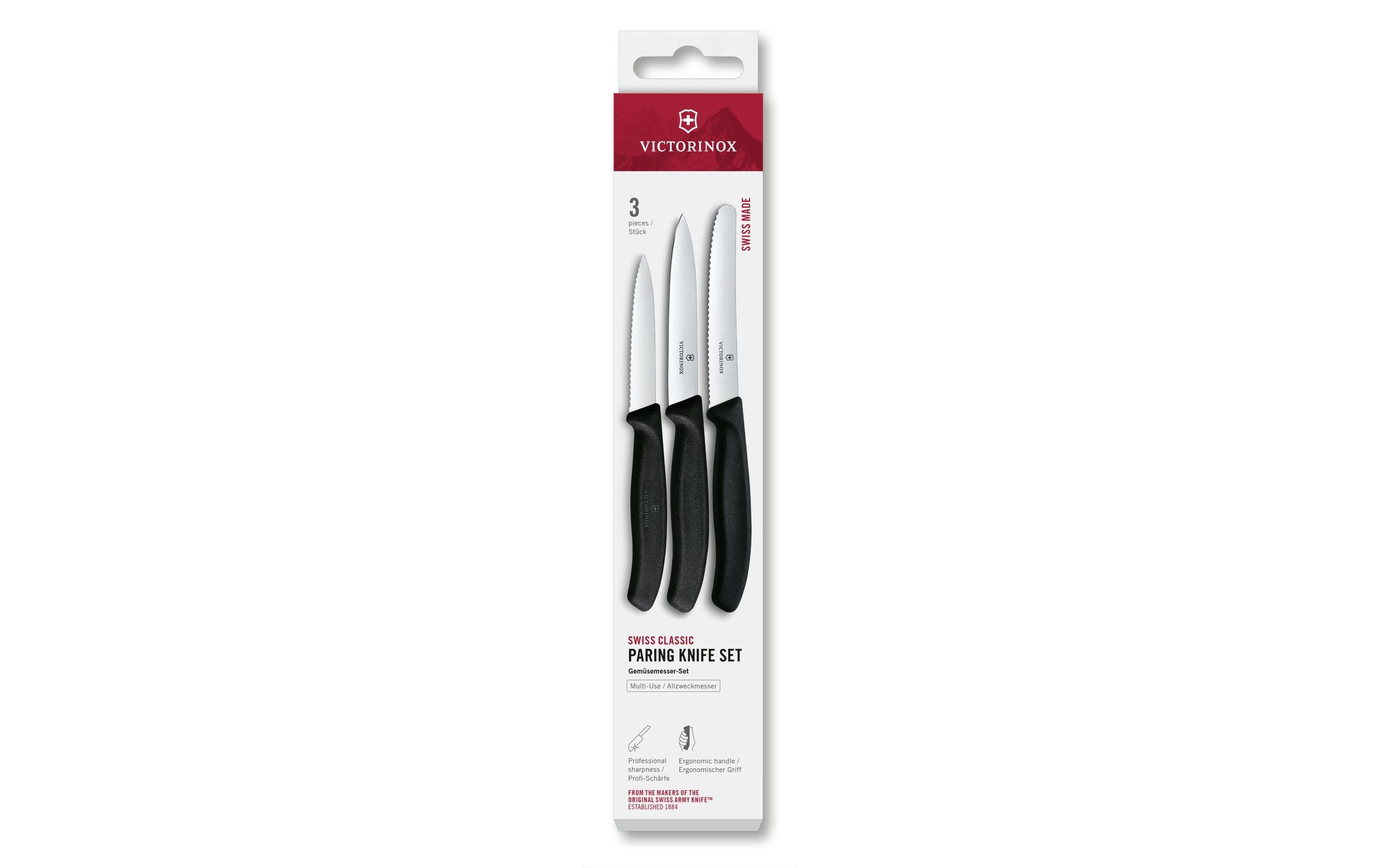 Gemüsemesser-Set Swiss Classic, SchwarzDreiteiliges Set für Tomaten und Gemüse