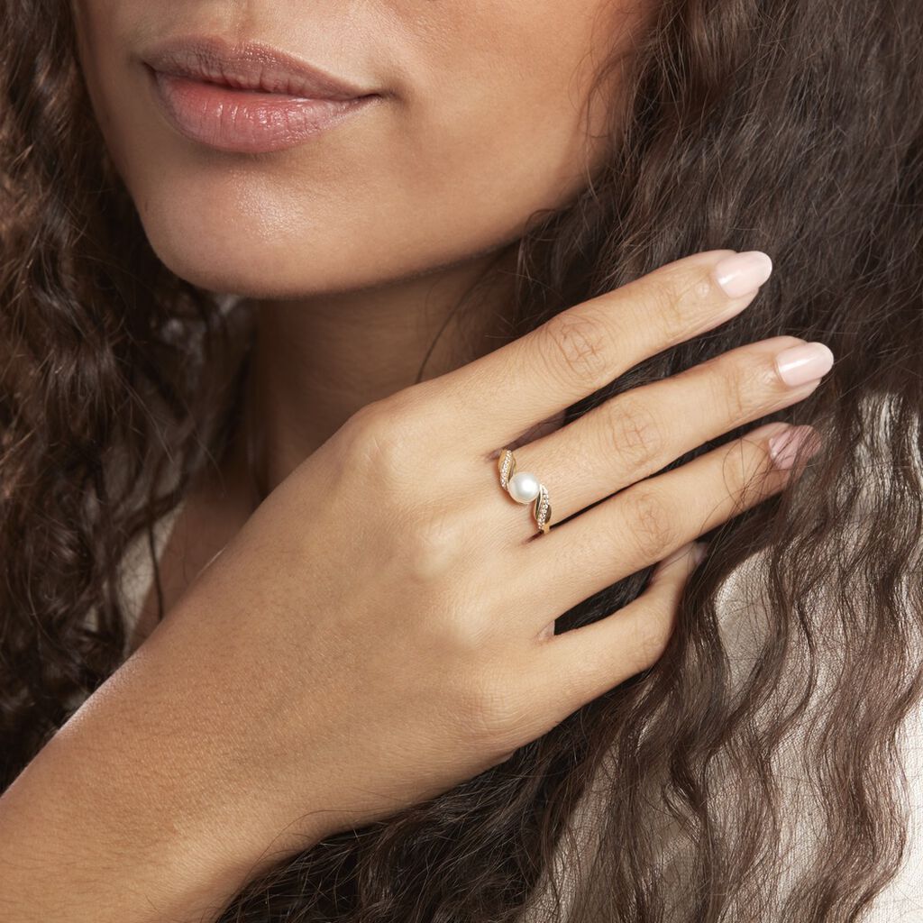 Bague Antoinette Or Jaune Perle De Culture Et Oxyde De Zirconium