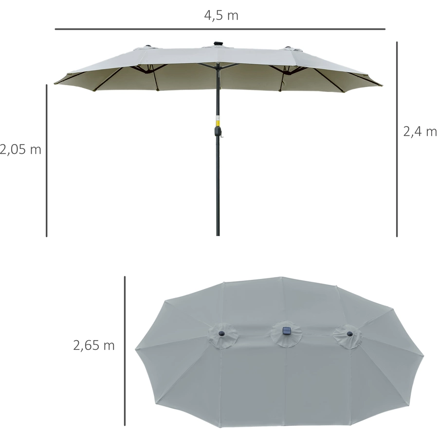 Outsunny Sonnenschirm mit Solar-LED-Leuchte hellgrau