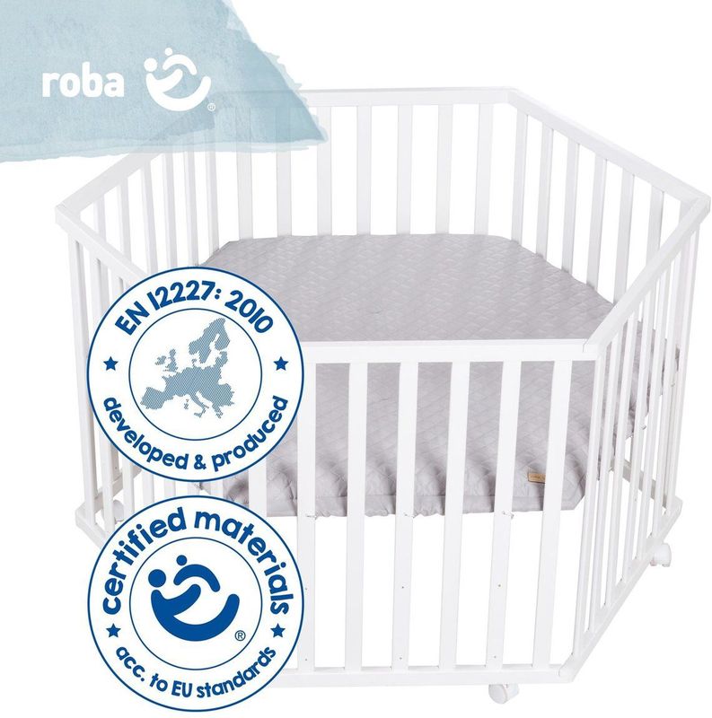 Roba - Style Box 202500WEV230 - Babybox - Wit - 6-hoekig - Inclusief Grijze Beschermlaag en Wielen