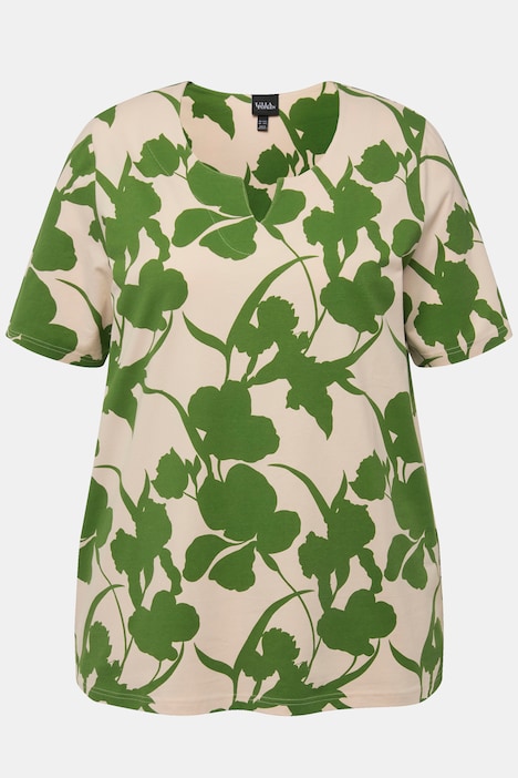 T-Shirt, Blüten, A-Linie, Tunika-Ausschnitt, Halbarm